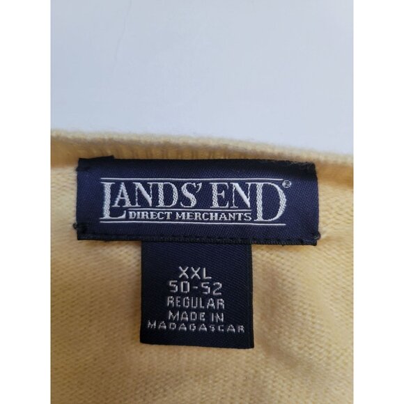 LAND’S END 100% Cashmere V Neck Sweater VINTAGE 90s Buttercup Yellow XXL Preppy - Picture 2 of 9